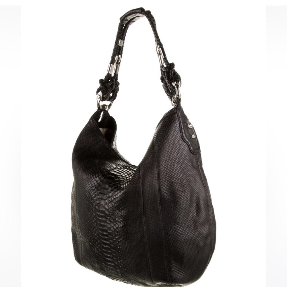 Gucci Black Snake-Embossed Hobo Bag